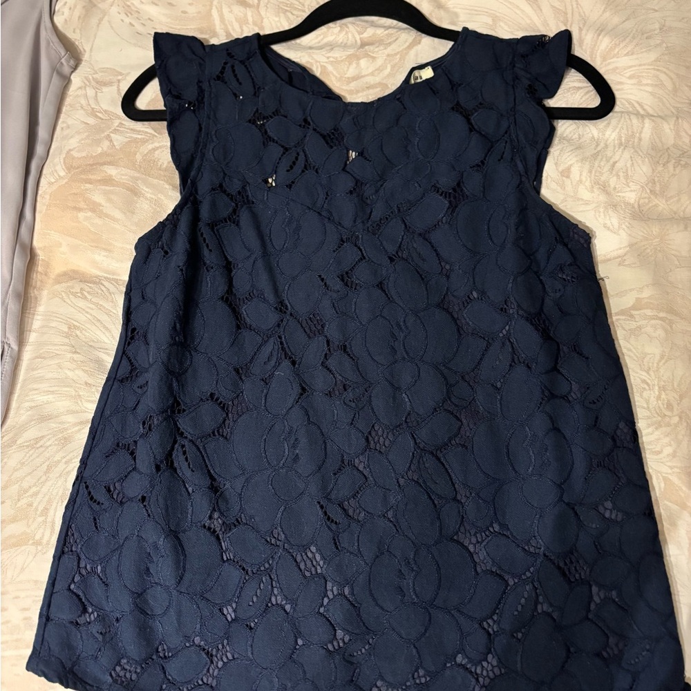 Monteau Navy Floral Lace Blouse